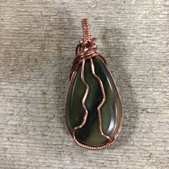 Copper Wire Wrapped Jasper Necklace Pendant - Picture 3 of 4